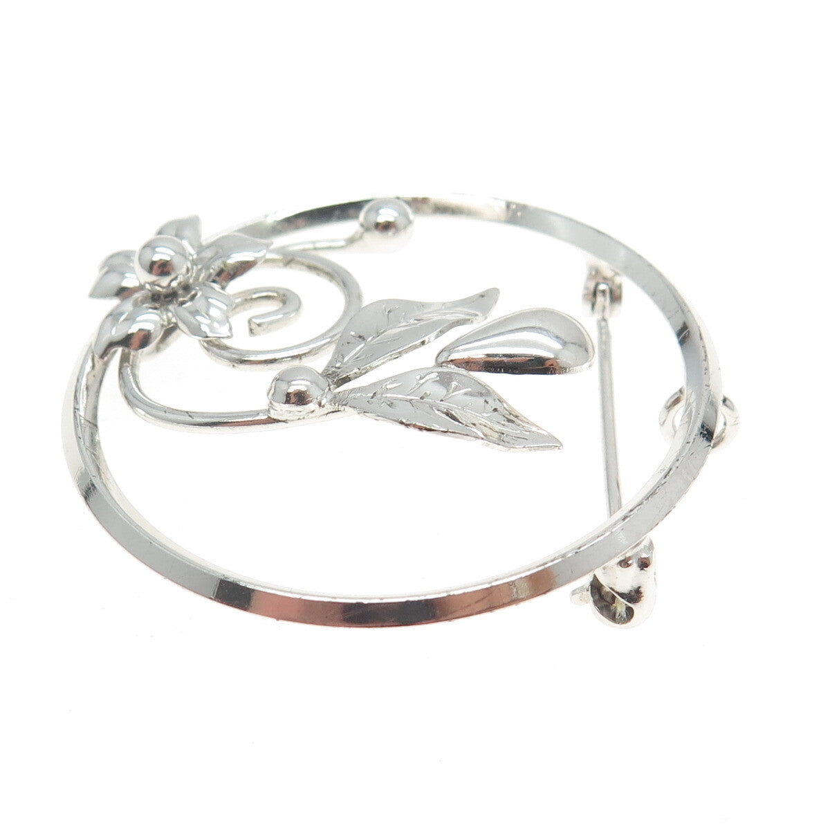D'OR 925 Sterling Silver Vintage Floral Leaf Pin Brooch / Pendant