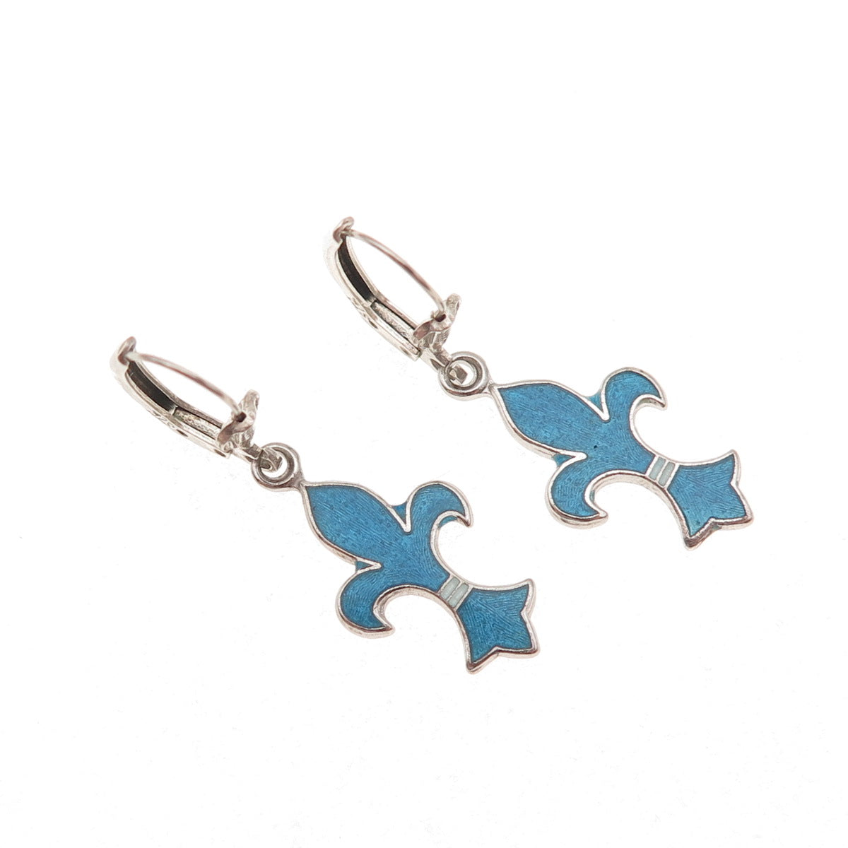 Breadner Co. 925 Sterling Silver Vintage Enamel Fleur de Lis Dangle Earrings