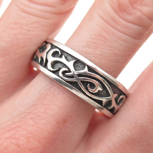 925 Sterling Silver Vintage Celtic Floral Oxidized Band Ring Size 14