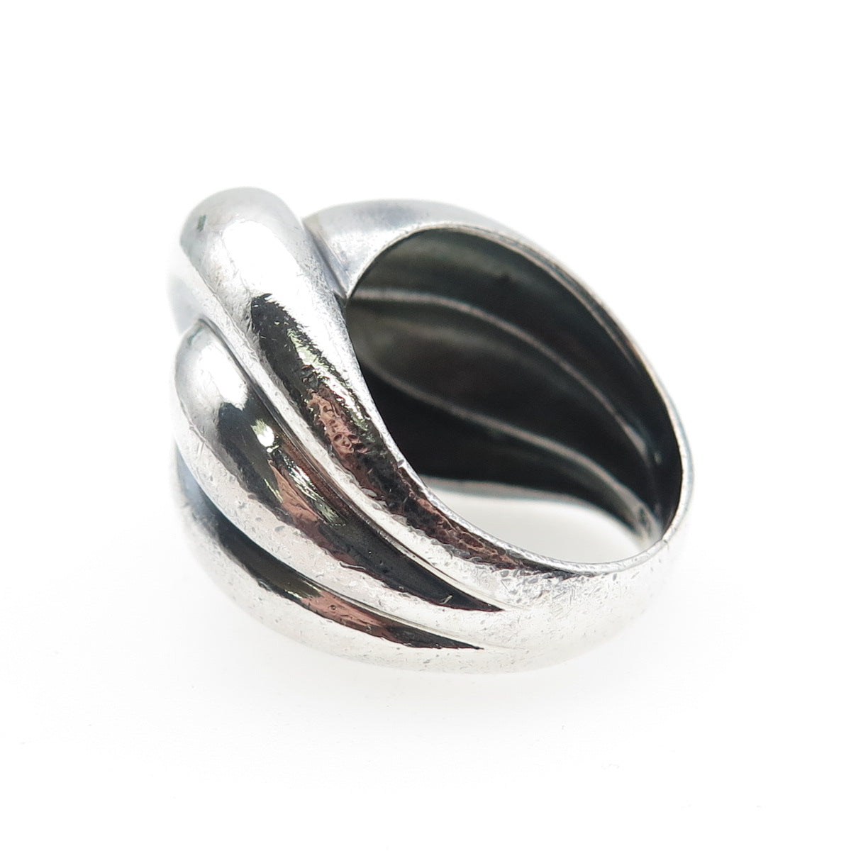 925 Sterling Silver Vintage Modernist Crisscross Dome Oxidized Ring Size 5.5