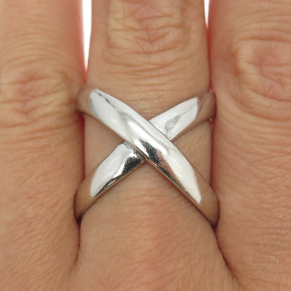 925 Sterling Silver Vintage Crossover Adjustable Ring Size 8.75