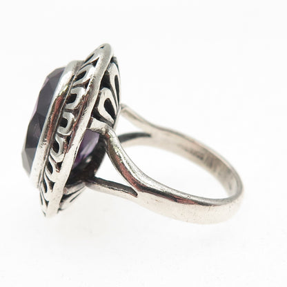 925 Sterling Silver Vintage Mexico Lab-Created Peacock Sapphire Ring Size 6.75