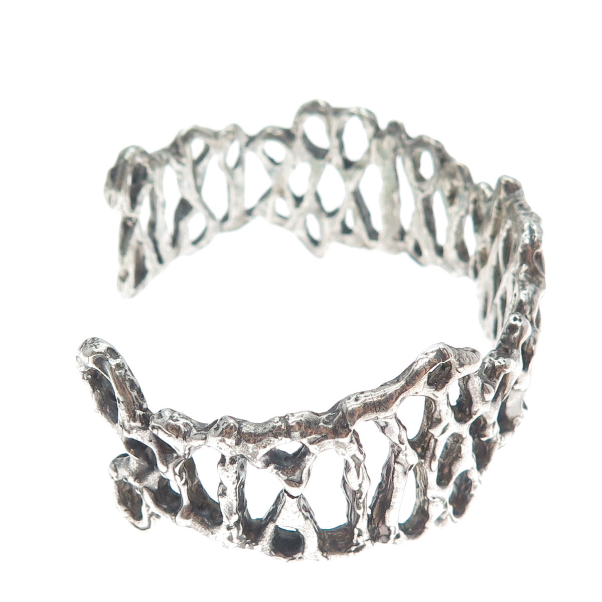 925 Sterling Silver Vintage Modernist Brutalist Adjustable Cuff Bracelet 7"