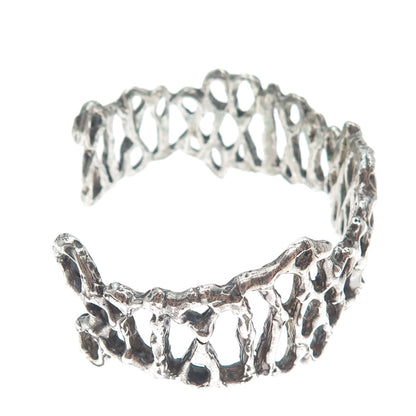 925 Sterling Silver Vintage Modernist Brutalist Adjustable Cuff Bracelet 7"