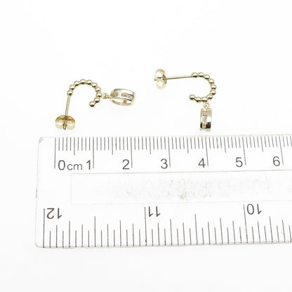 925 Sterling Silver Gold Plated Oval-Cut C Z Beaded Hoop Dangle Earrings