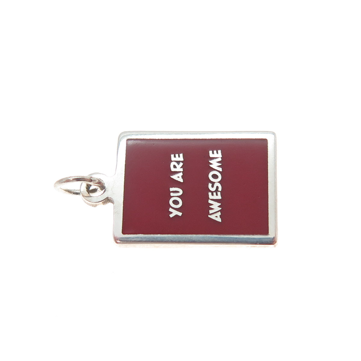 925 Sterling Silver Red Enamel You Are Awesome Minimalist Charm Pendant