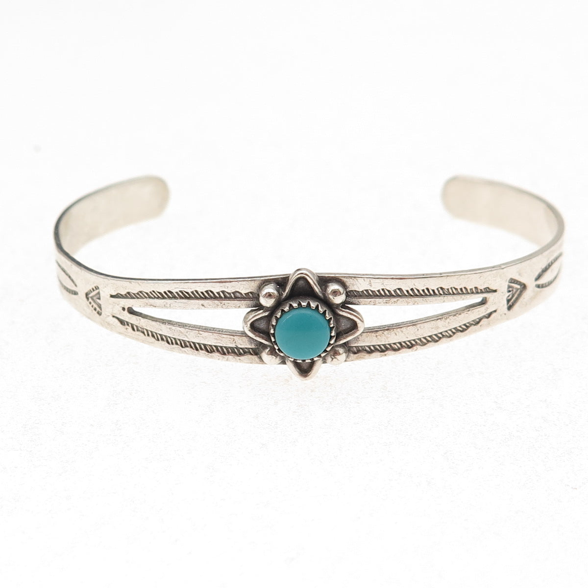 Old Pawn 925 Sterling Silver Vintage Kingman Turquoise Adjustable Bracelet 4.75"