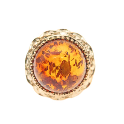 M.R.F. RESOURCES 925 Sterling Silver Gold Plated Vintage Real Amber Ring Size 5