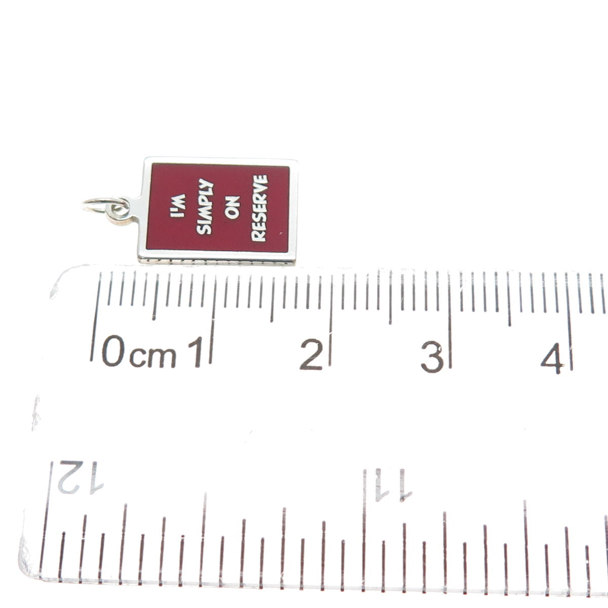 925 Sterling Silver Red Enamel I'm Simply On Reserve Minimalist Charm Pendant