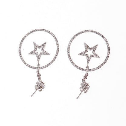 925 Sterling Silver Round-Cut C Z Star Dangle Earrings