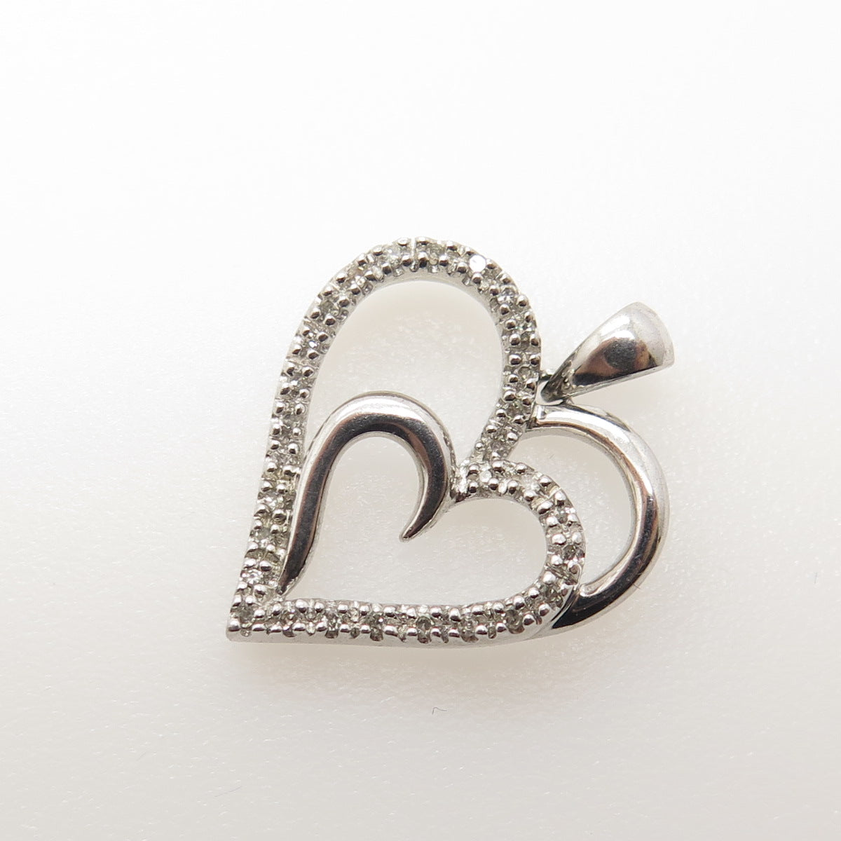 SUN 925 Sterling Silver Real Round-Cut White Diamond Heart Pendant