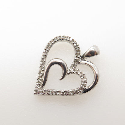 SUN 925 Sterling Silver Real Round-Cut White Diamond Heart Pendant