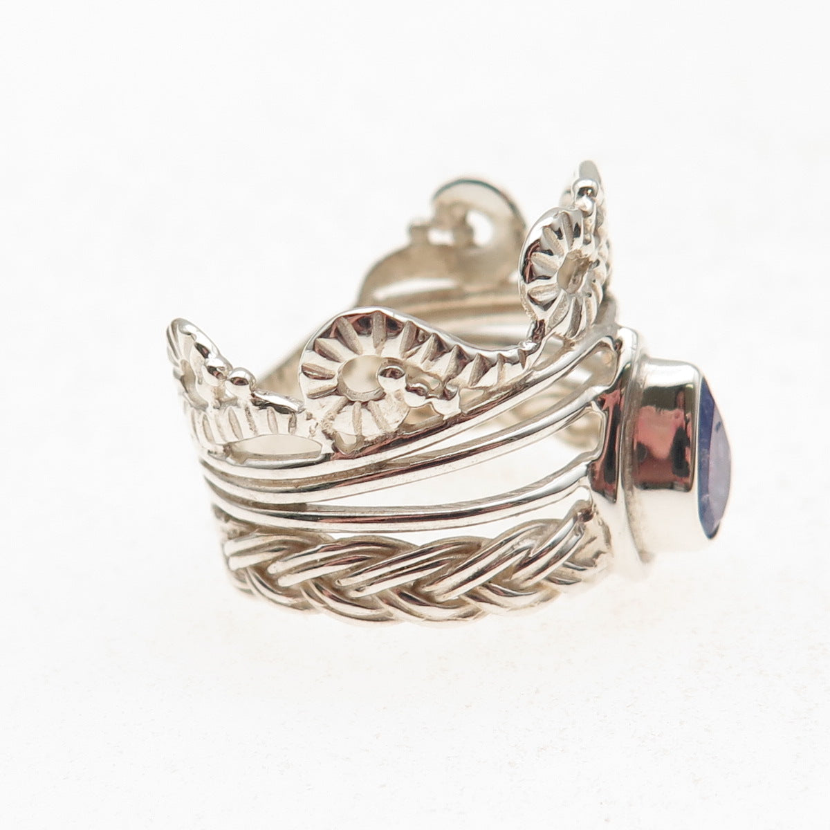 925 Sterling Silver Real Pear-Cut Tanzanite Oxidized Ring Size 8.5