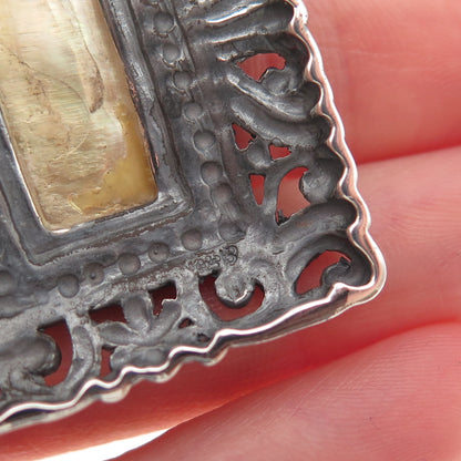 Ken Crafts 925 Sterling Silver Vintage Real MOP Floral Oxidized Pendant