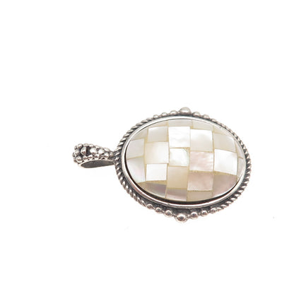 Charles Winston Sterling Silver Vintage Real MOP Mosaic Oxidized Charm Pendant