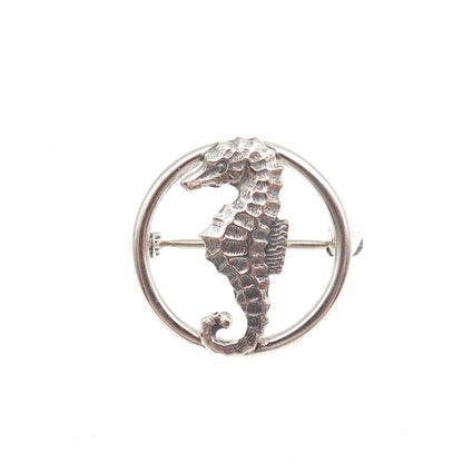 925 Sterling Silver Vintage Seahorse Oxidized Pin Brooch