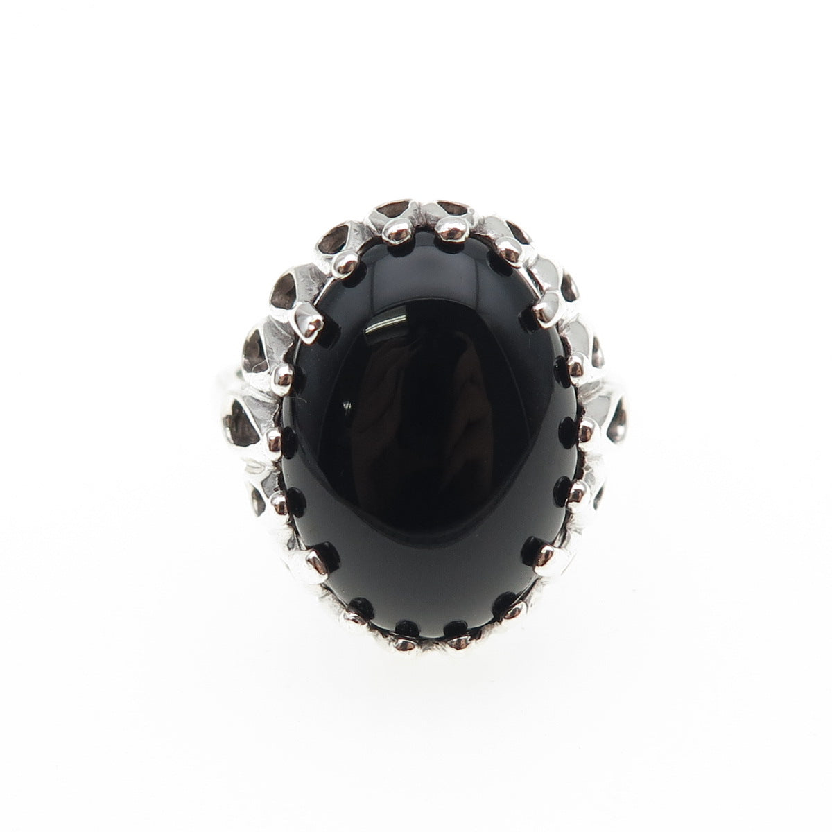 KABANA 925 Sterling Silver Vintage Real Black Onyx Modernist Ring Size 8.25