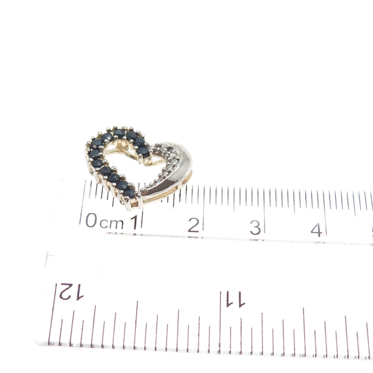 925 Sterling Silver 2-Tone Real Diamond Accent Sapphire Heart Mini Slide Pendant