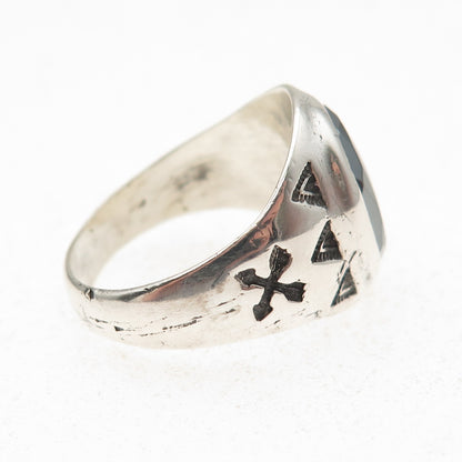 Wheeler Mfg Old Pawn Sterling Silver Vintage Hematite Arrow Tribal Ring Size 9.5