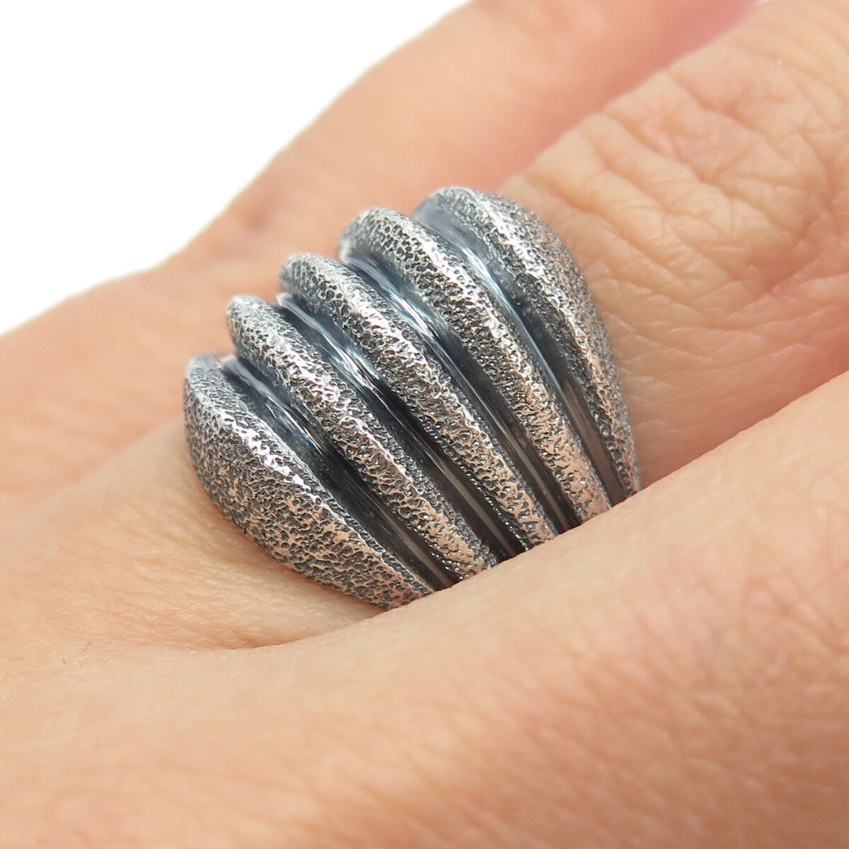 925 Sterling Silver Vintage Textured Ribbed Ring Size 6