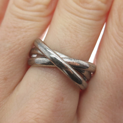 925 Sterling Silver Vintage Mexico Trinity Interlocked Band Ring Size 7.25