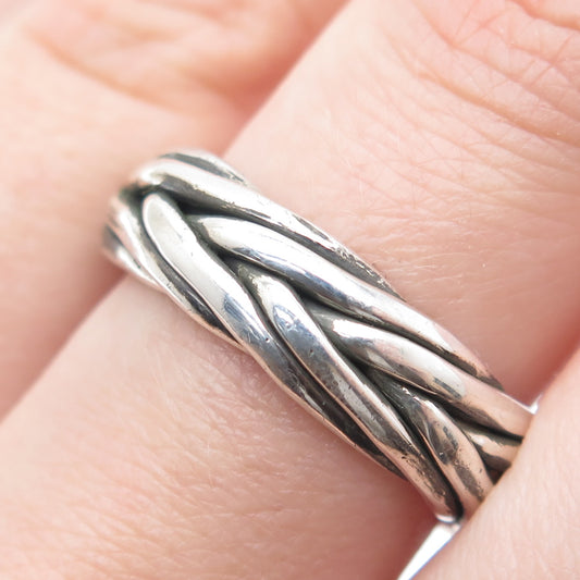 925 Sterling Silver Vintage CII Mexico Woven Oxidized Band Ring Size 8
