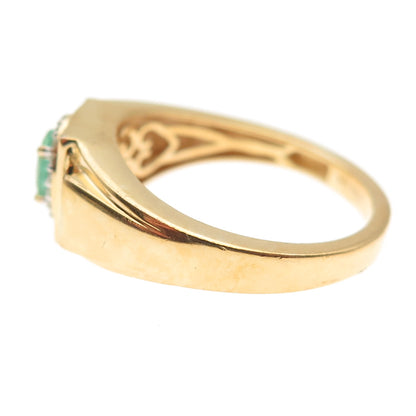 D'JOY 925 Sterling Silver Gold Plated Real Emerald & White Topaz Ring Size 10.25