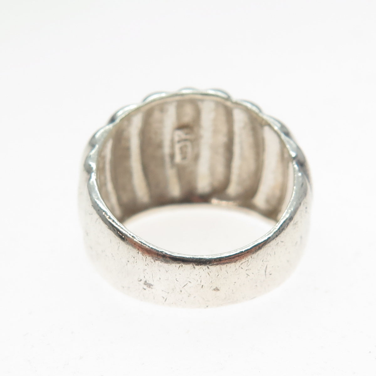 925 Sterling Silver Vintage Modernist Ribbed Dome Oxidized Ring Size 6.5
