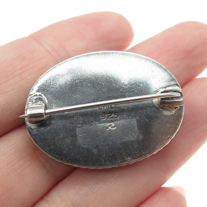 925 Sterling Silver Vintage Chile Real Rhodochrosite Oxidized Pin Brooch