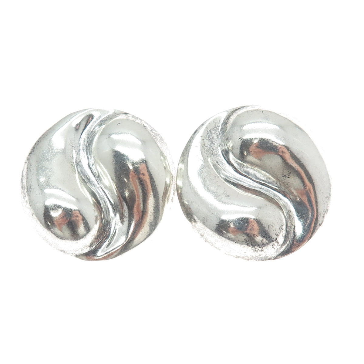 925 Sterling Silver Vintage Mexico Modernist Yin Yang Clip On Earrings