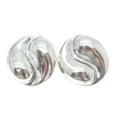 925 Sterling Silver Vintage Mexico Modernist Yin Yang Clip On Earrings