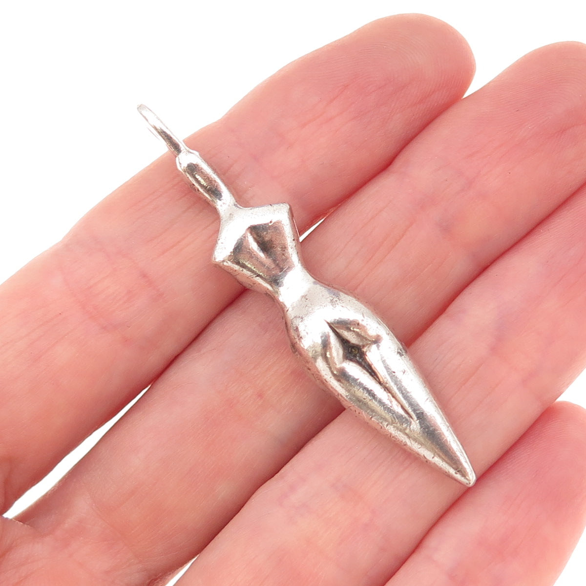 925 Sterling Silver Vintage Fertility Goddess Oxidized Charm Pendant