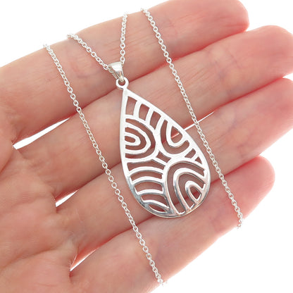 925 Sterling Silver Italy Modernist Ornate Teardrop Cable Chain Necklace 18"