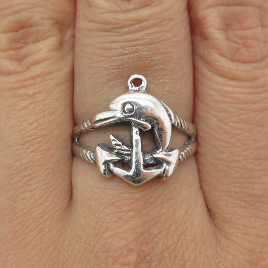 925 Sterling Silver Vintage Anchor & Dolphin Ring Size 8.75