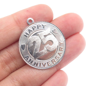 925 Sterling Silver Vintage M&M Happy 25th Anniversary Charm Pendant