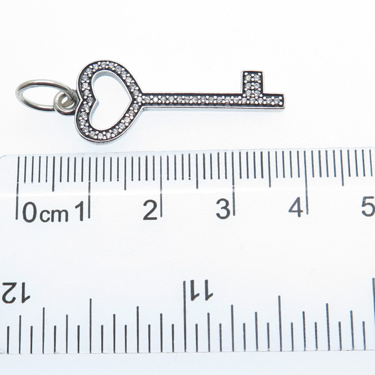 925 Sterling Silver Round-Cut C Z Heart Key Charm Pendant