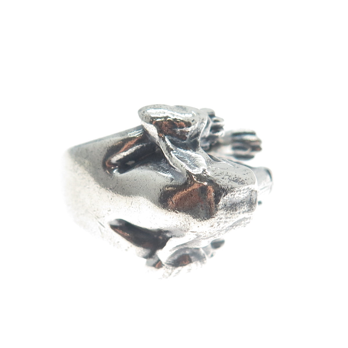NOVE25 Sterling Silver Vintage Basset Hound Dog Adjustable Hug Ring Size 6.75
