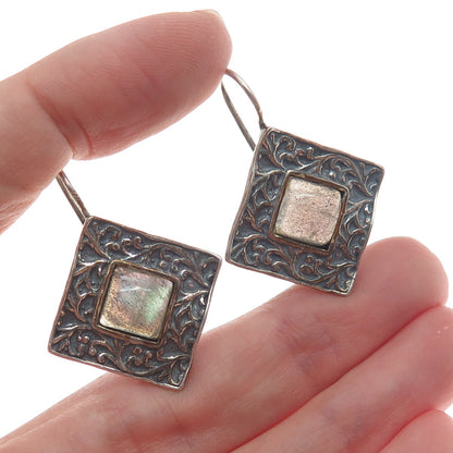 DIDAE 925 Sterling Silver Vintage Israel Real Labradorite Oxidized Earrings