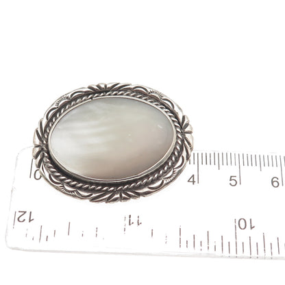 U-VANDEVER Old Pawn Sterling Silver Vintage Southwestern MOP Tribal Pin Brooch