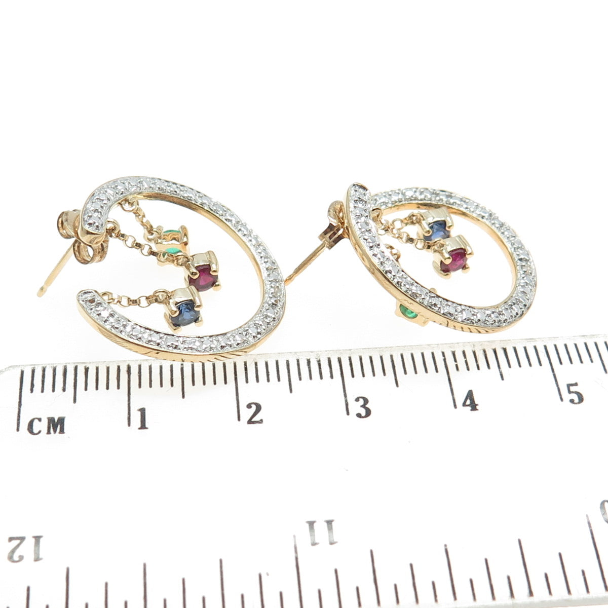 ROSS SIMONS Sterling Gold Plated Diamond Accent Sapphire Emerald & Ruby Earrings