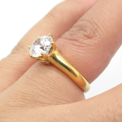 925 Sterling Silver Gold Plated Round-Cut C Z Ring Size 5.25