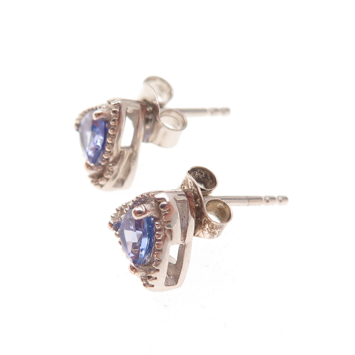 Chuck Clemency 925 Sterling Silver Real Triangle-Cut Tanzanite Stud Earrings