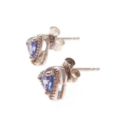 Chuck Clemency 925 Sterling Silver Real Triangle-Cut Tanzanite Stud Earrings