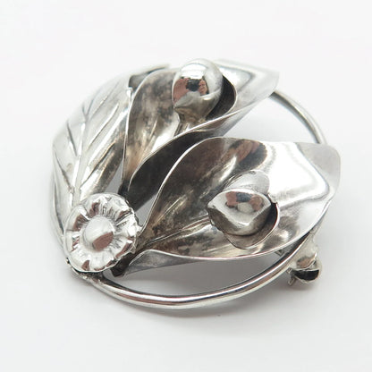 925 Sterling Silver Vintage Calla Lily Flower Handmade Pin Brooch