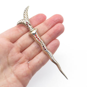 925 Sterling Gold Plated Vintage Rhinestone Sword Pin Brooch (missing 5 stones)