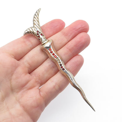 925 Sterling Gold Plated Vintage Rhinestone Sword Pin Brooch (missing 5 stones)