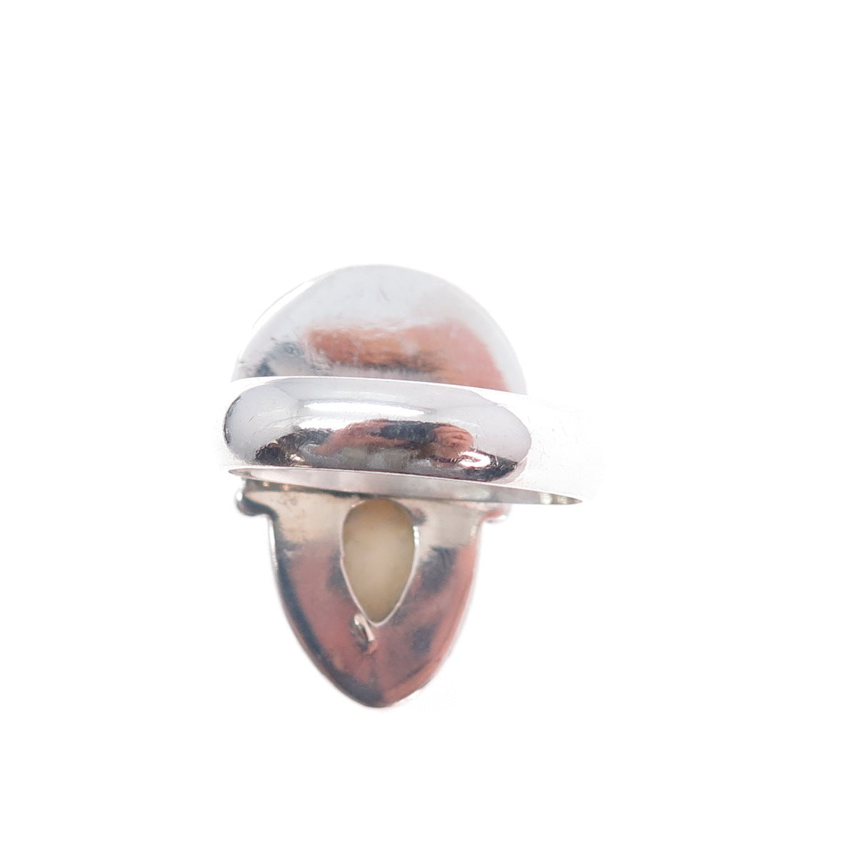 925 Sterling Silver Vintage Real MOP & Red Garnet Carved Goddess Ring Size 14