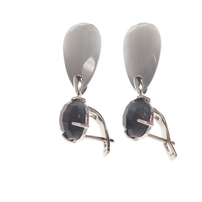 925 Sterling Silver Multi-Color Optic Fiber Cat's Eye Dangle Earrings