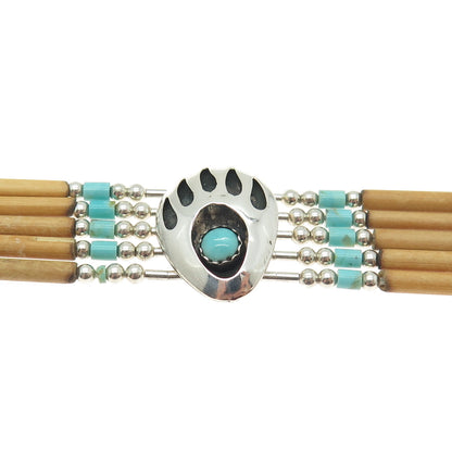 CAROLYN POLLACK Old Pawn 925 Sterling Silver Turquoise Wood Bear Paw Bracelet 7"