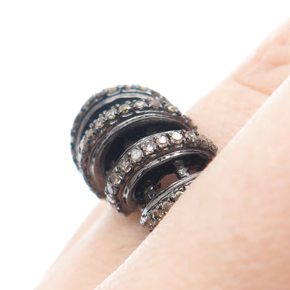 925 Sterling Silver Black Rhodium 2-Tone Real Diamond Twisted Ring Size 7.25